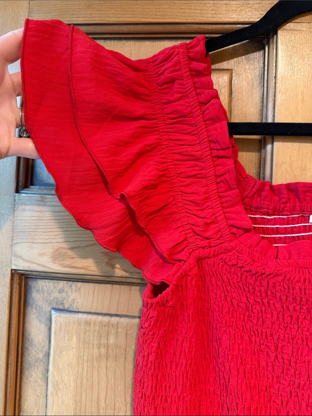 Red Ruffle-Sleeve Smocked Maxi Dress - Picture 2 of 4